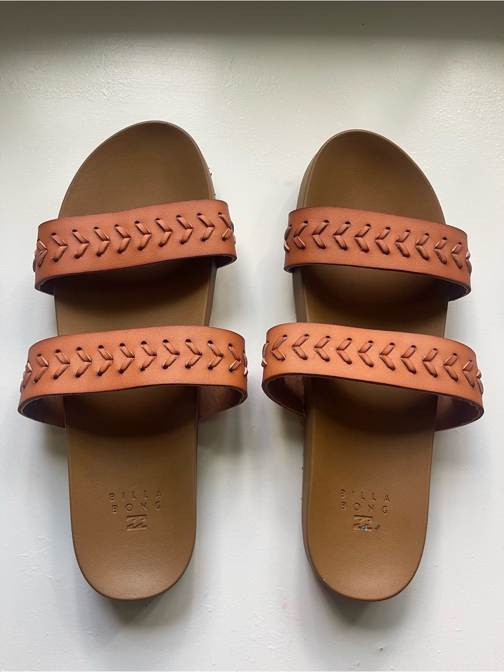 Billabong Tan Brown Double-Strap Slide Sandals